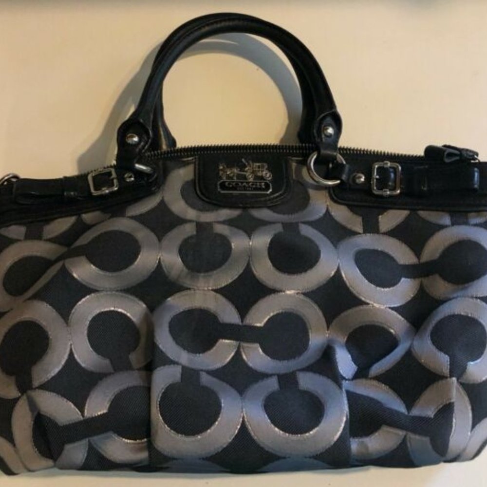 Coach H1120-18608 Black Silver Sateen Satchel